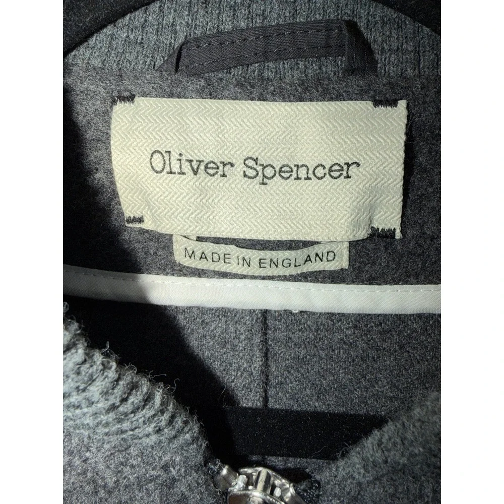 Oliver Spencer Bomber Jacket Charcoal Grey Wool Zip Front Made in England Mens L